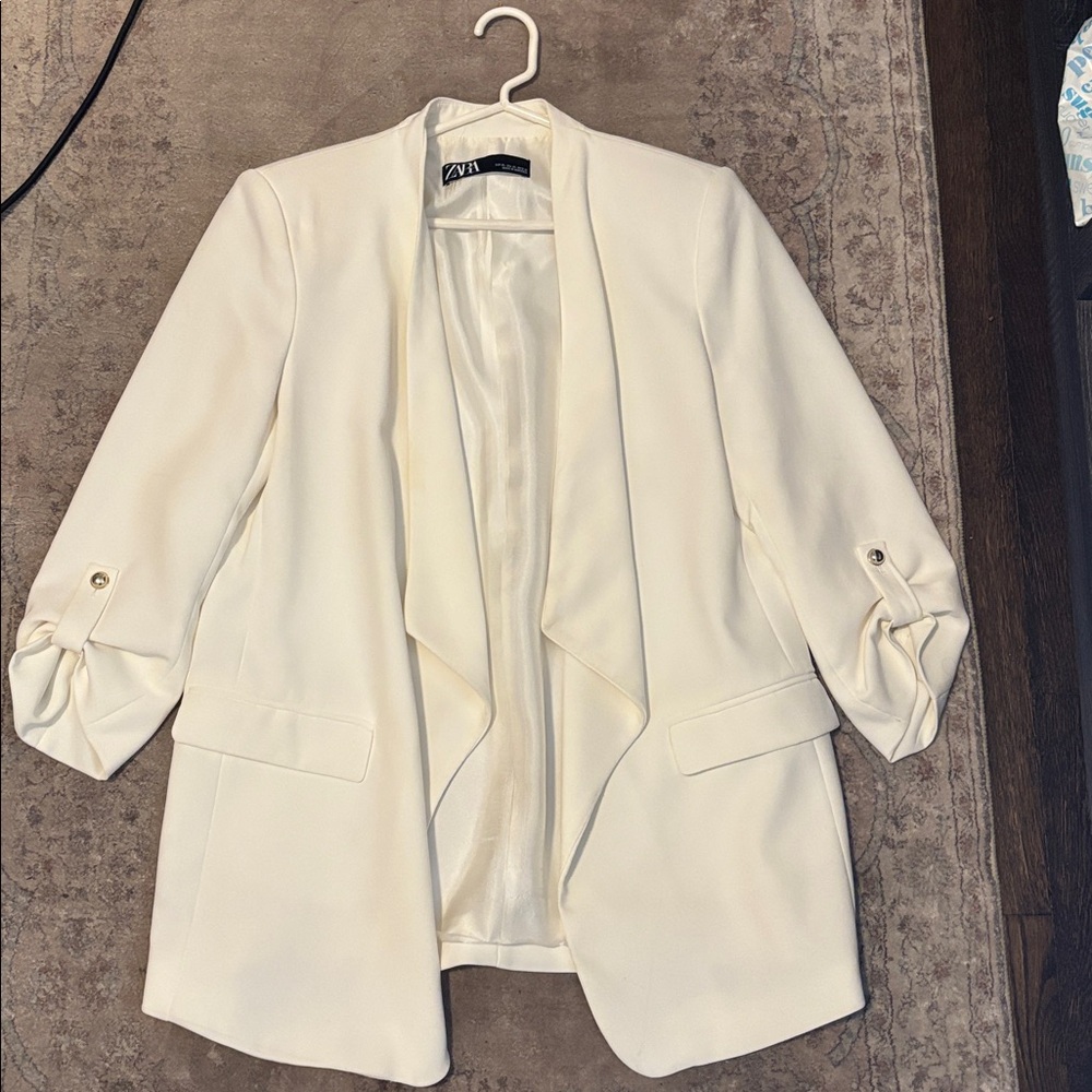 Zara XL Cream Open-Front Women's Blazer Jacket - Picture 6 of 6